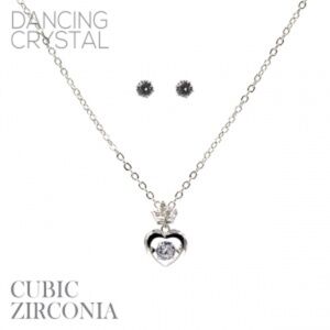 Silver CZ Heart Crown 16" Necklace & Earring Set